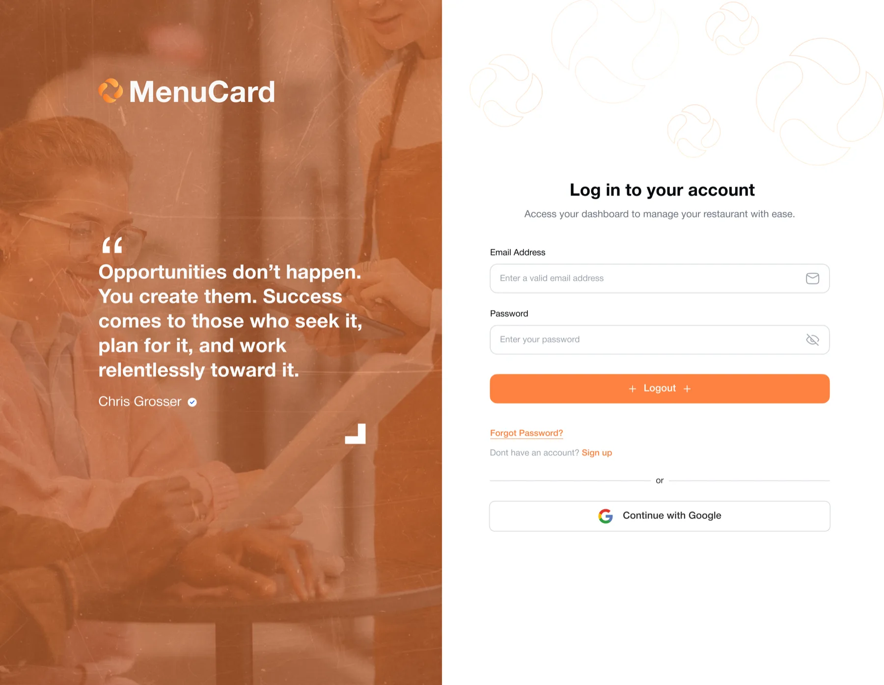 MenuCard Admin Home