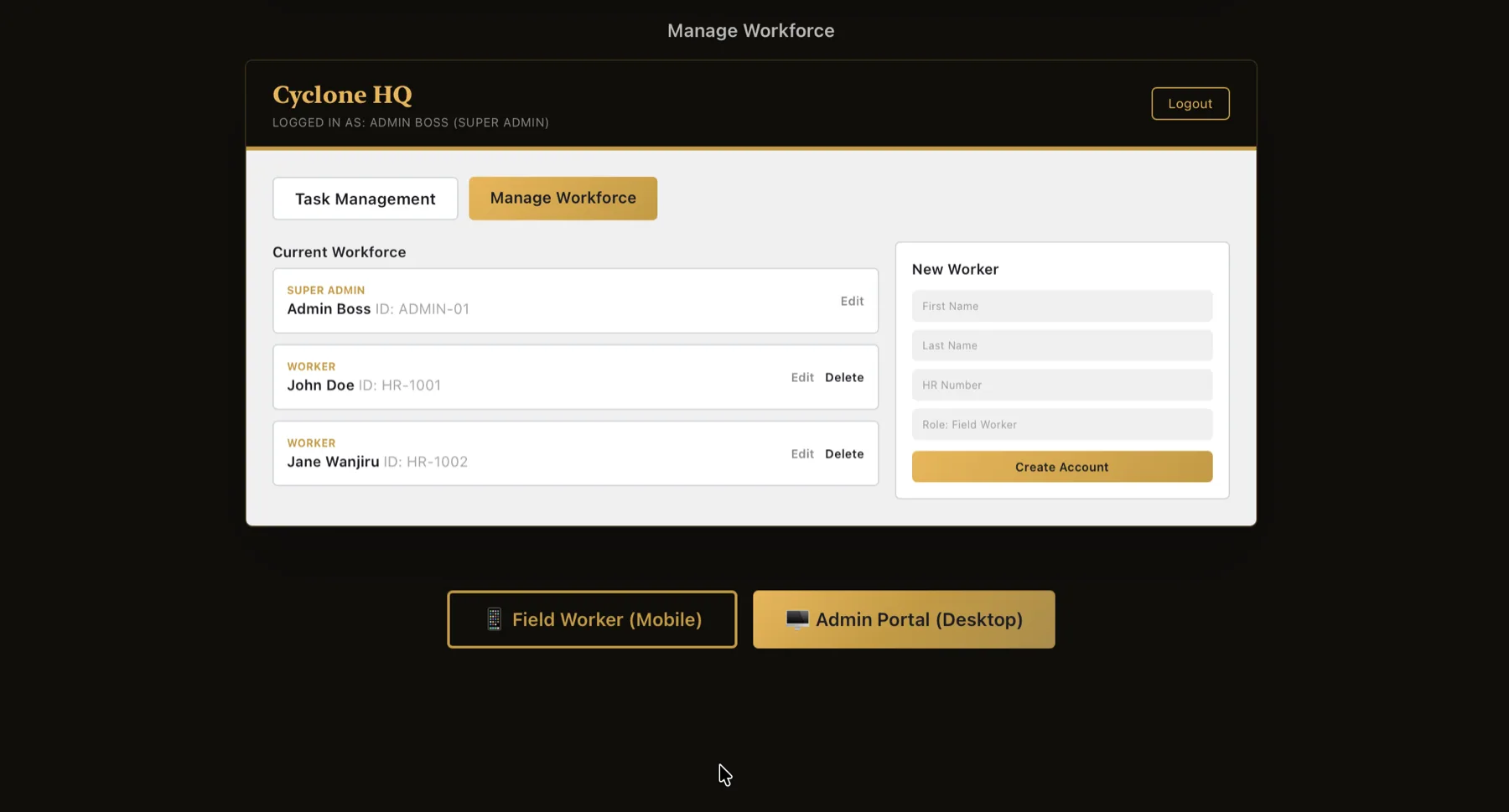 Cyclone Admin Manage Workforce